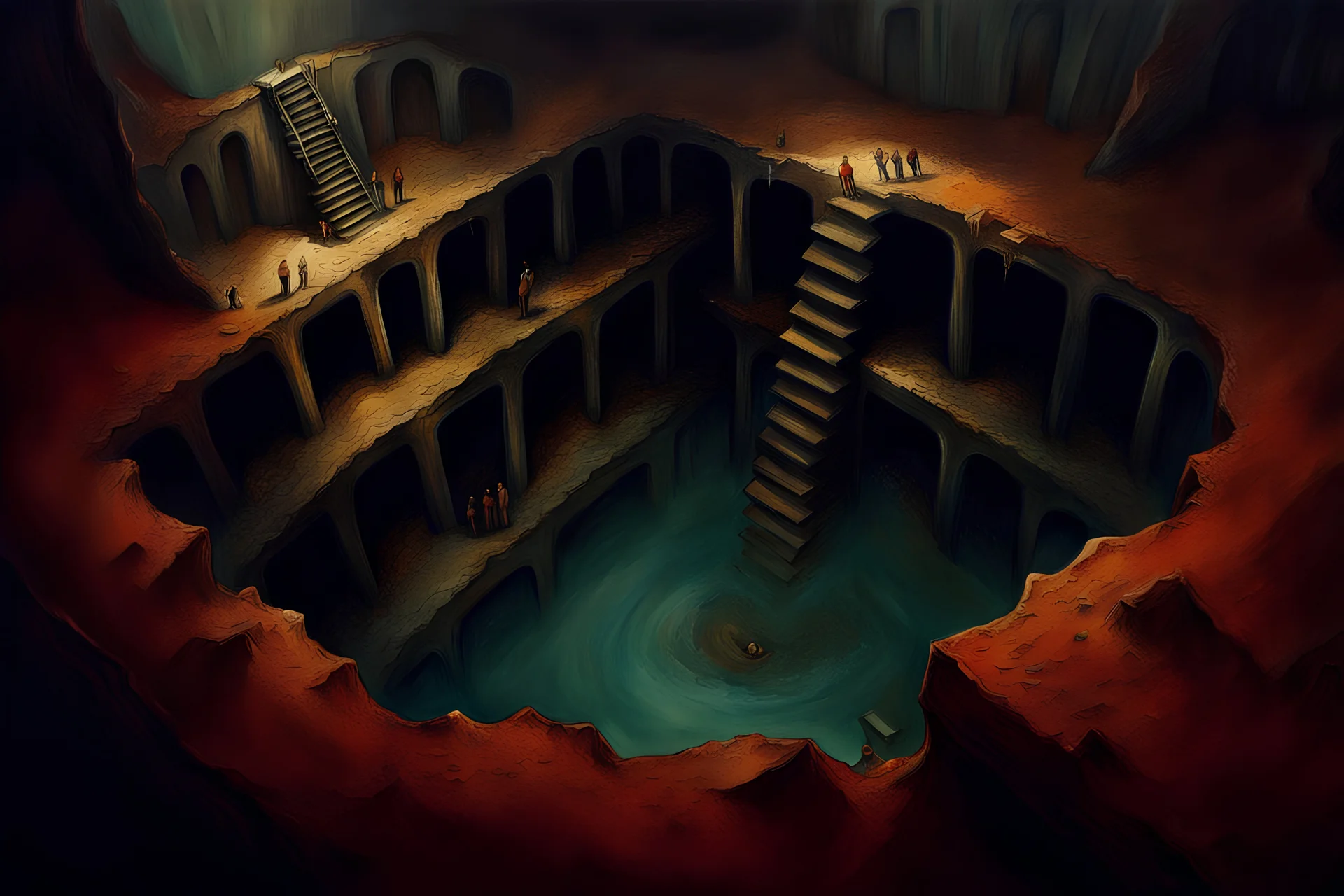 the top view of a deep pit, a surreal painting, scary