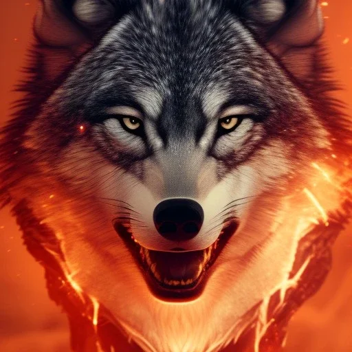 Wolf, red, fire, blood, gore, teeth, 8K, cinematic lighting, sharp focus, masterpiece, expert