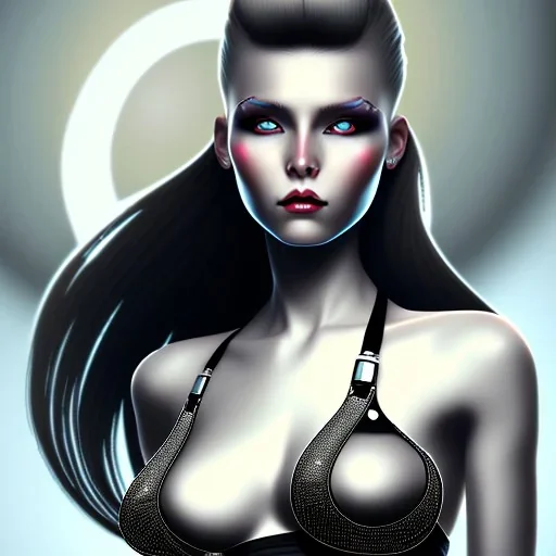 black hair lady warrior with arc bra diamonds