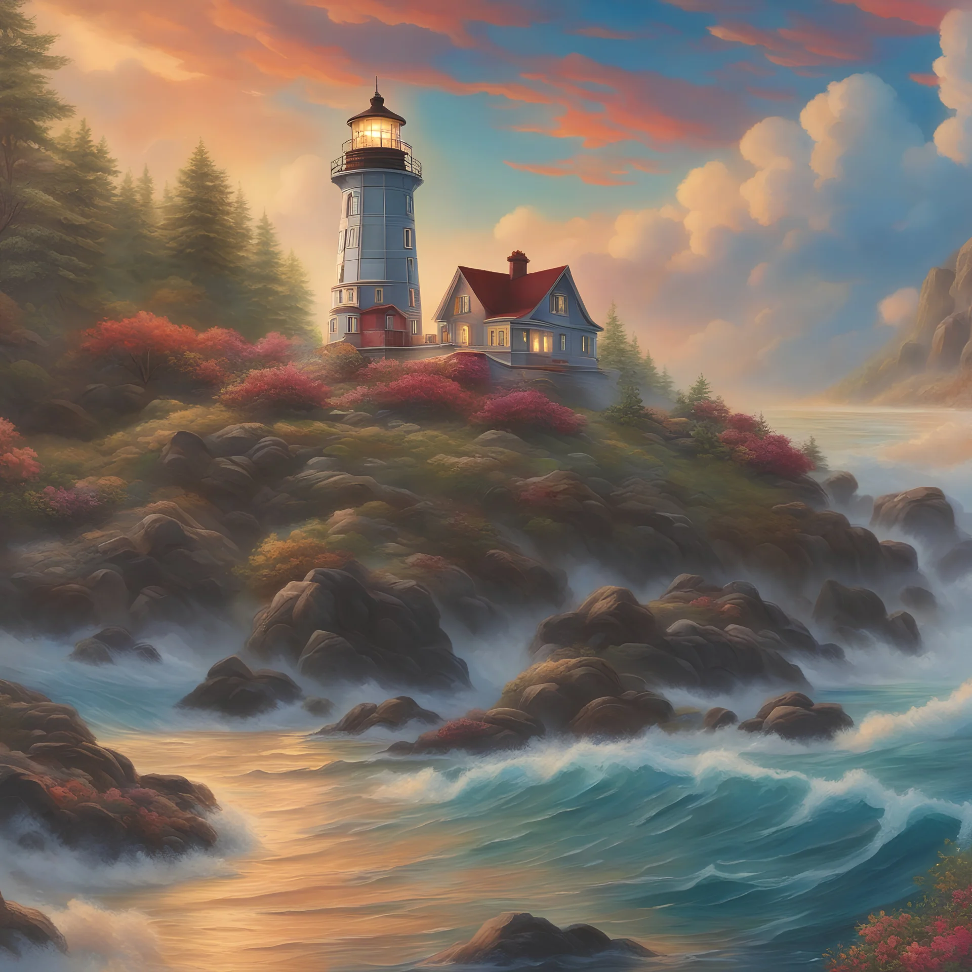 Beautiful lighthouse colorful art Deco, amazing artwork, hyper detailed, ultra maximalist quality, 12k