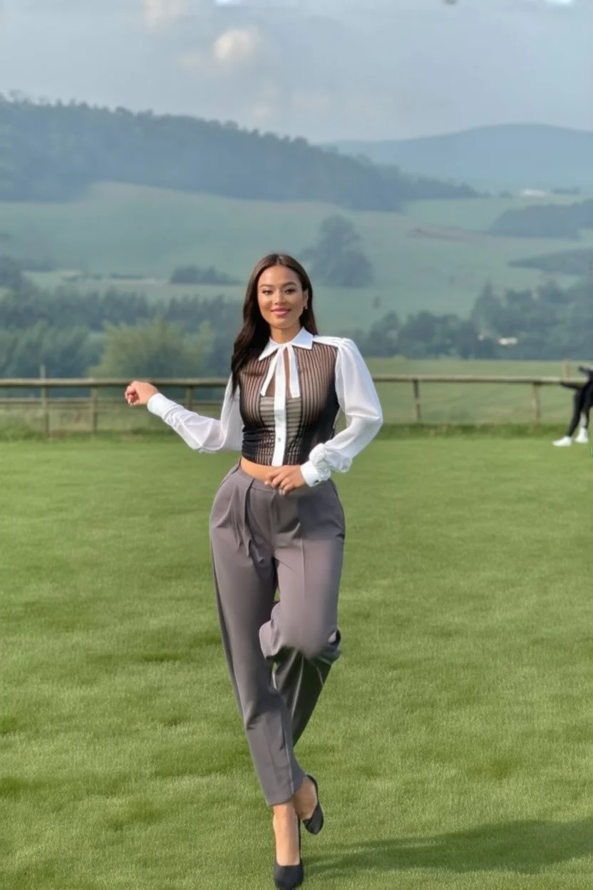 lady in pants and blouse dancing