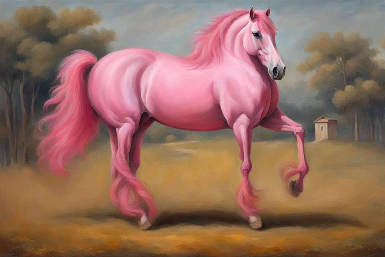 a pink horse like a 19th painting