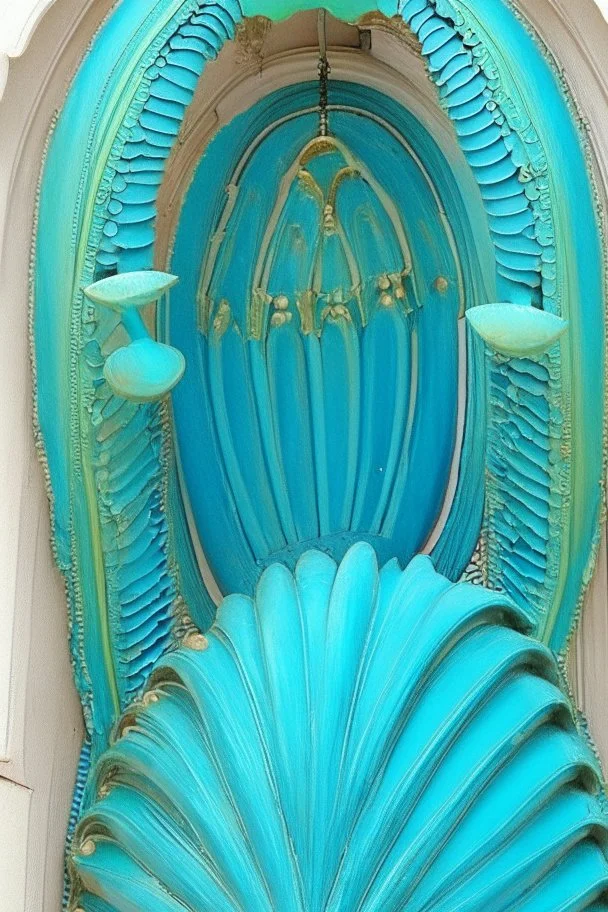 Turquoise arches and blue gates in a vertical Nautilus shell by artist "Old Poppycock"