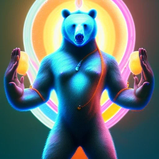 yoga bear dhalsim melting like a popsicle, frost smoke, Menzoberranzan,4k, Highly Detailed, perfect eyes, Digital Illustration, Cinematic Lighting, Realistic, Sharp Focus, Centered, Beautifully Lit, Bioluminescent by Stanley Artgerm Lau