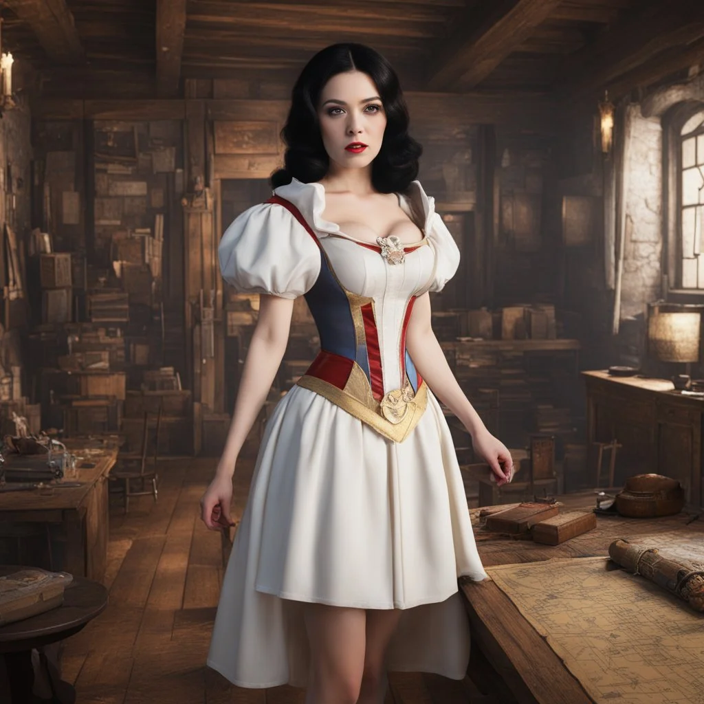 [3D maps] Snow White in flesh facing the camera, in her war map room