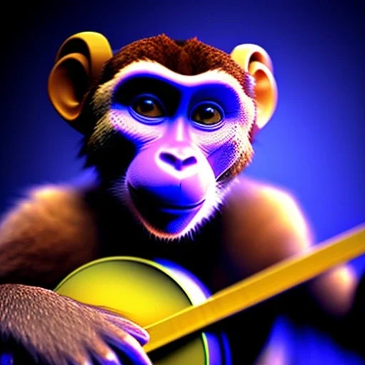 wiremesh rendering of a monkey playing a banjo with his eyes closed