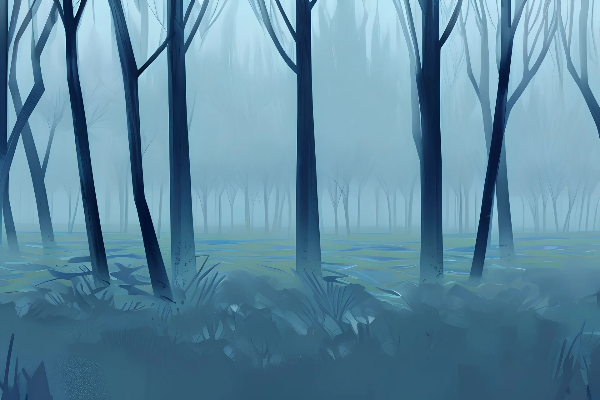 Abstract silver forest, rough sketch, blue sky