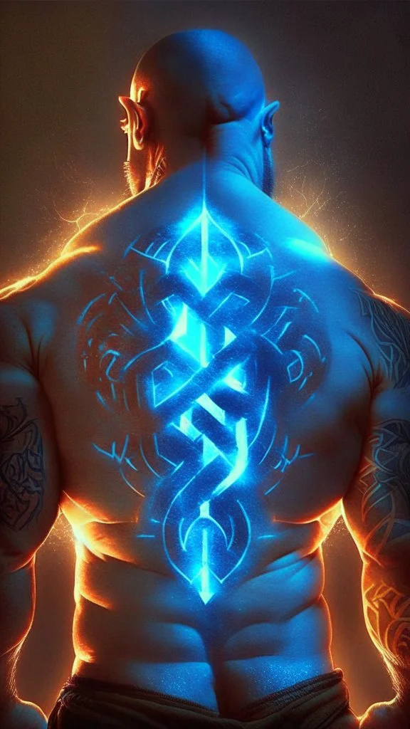 glowing rune tattoo strongman