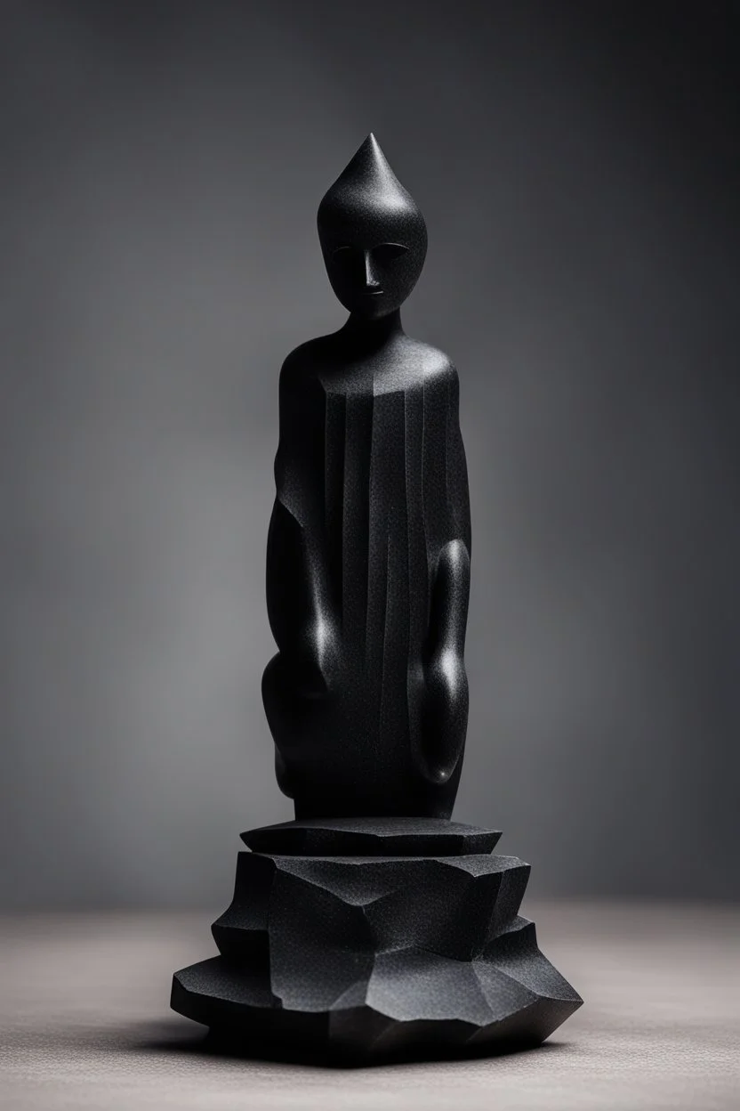 an ominous small statuette made of black stone, incomprehensible shape, surreal