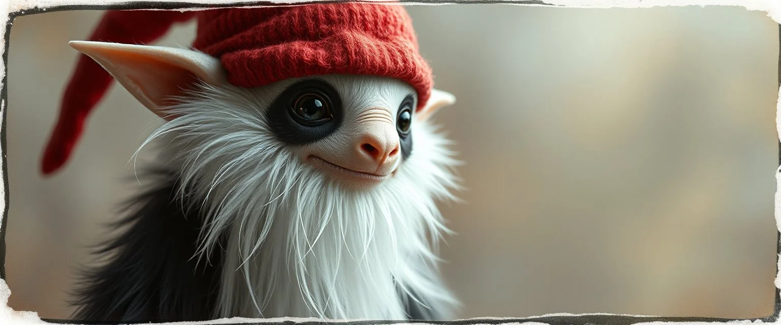 3d airbrush render, white fluffy gnome native panda elf alien dodo , pinhole cam, airbrush 3d rendering, in the style of Titian and Dali , torn edges on border