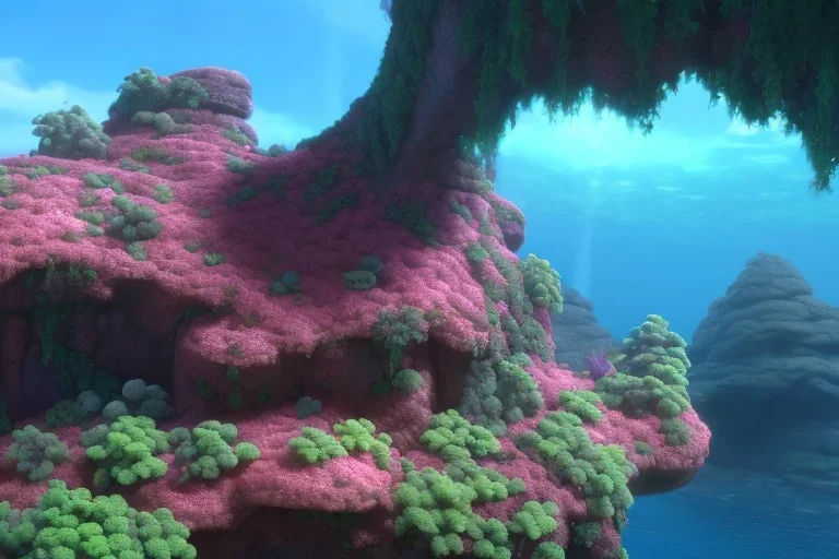 borg Cube spaceship with tentakel Coral plants growing out of it over a rocky desert with pink crystals