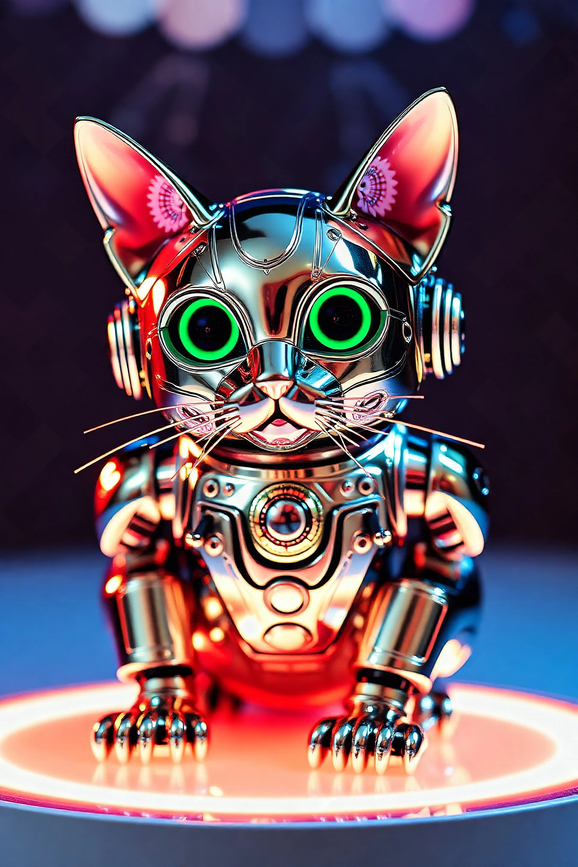 psycodelic acid trip metallic robot cat