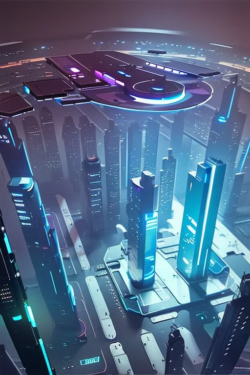 map of a futuristic cyberpunk city from above