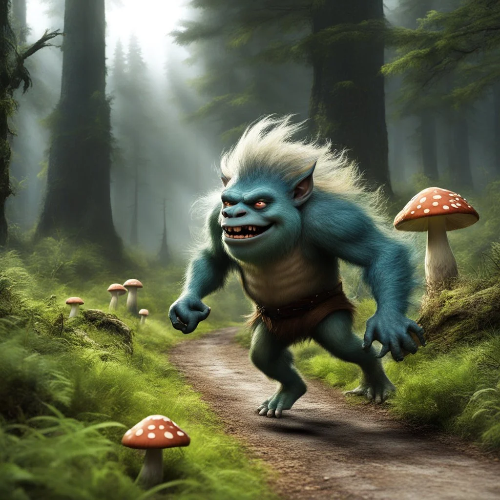 Troll monster: "Hey, humie - We don't take kiiiindly to your kind around here" Mushroom monster: "Yeeeeeah, around here, for your kind, their ain't...mushroom" Woman, running faster: "Oh gosh, oh my, oh gosh, oh my..."