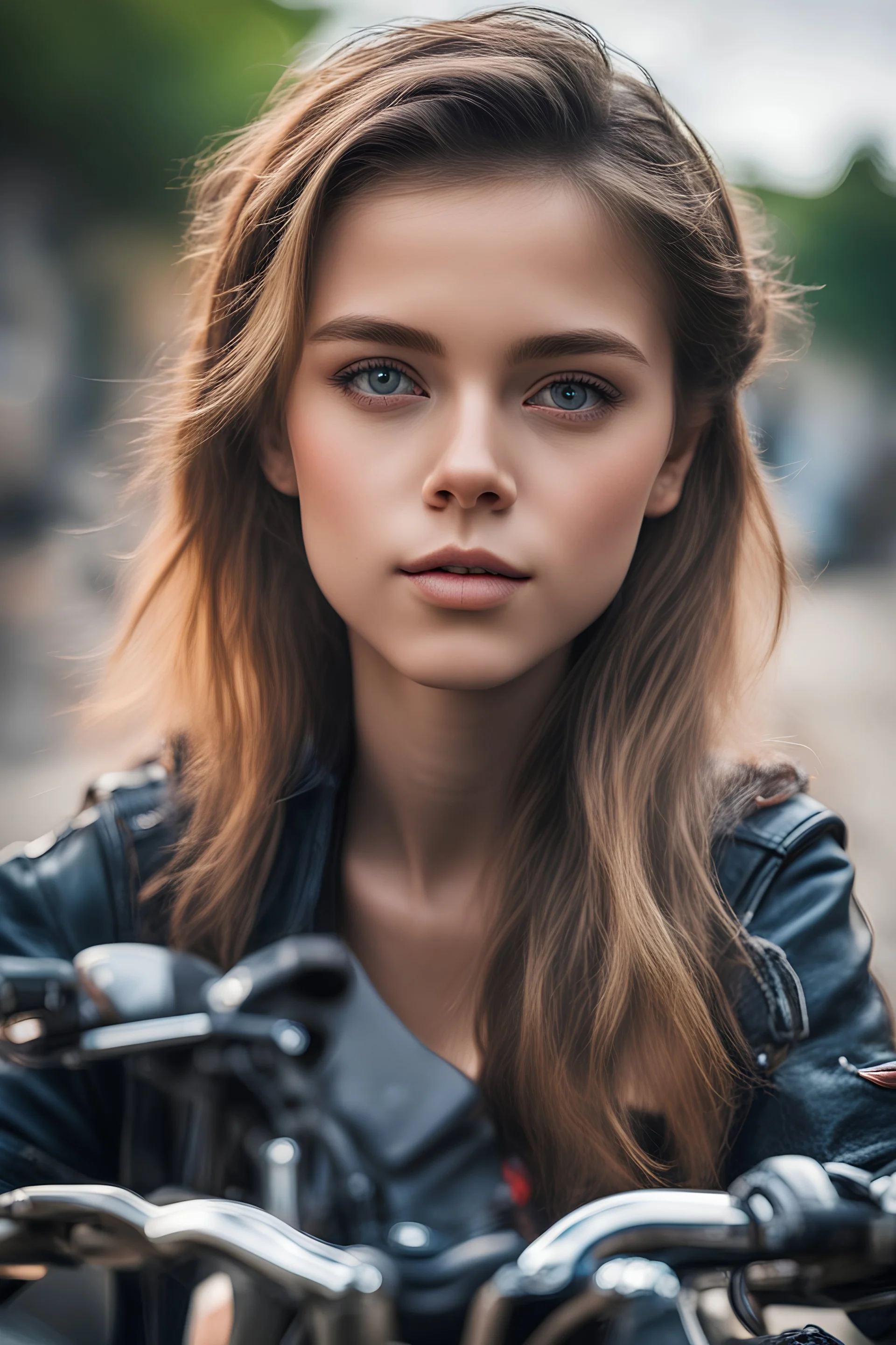 Ultra hd Portrait photo of girl on motorbike