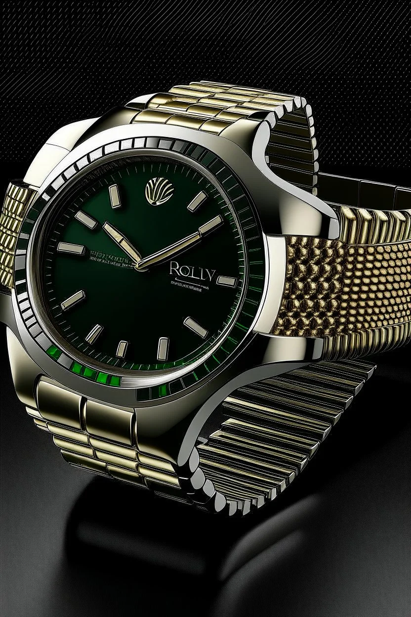 Create a visually striking image of a Rolex band for Apple Watch, embodying stability and resilience with a mid-journey motif, reflecting the craftsmanship synonymous with the brand."