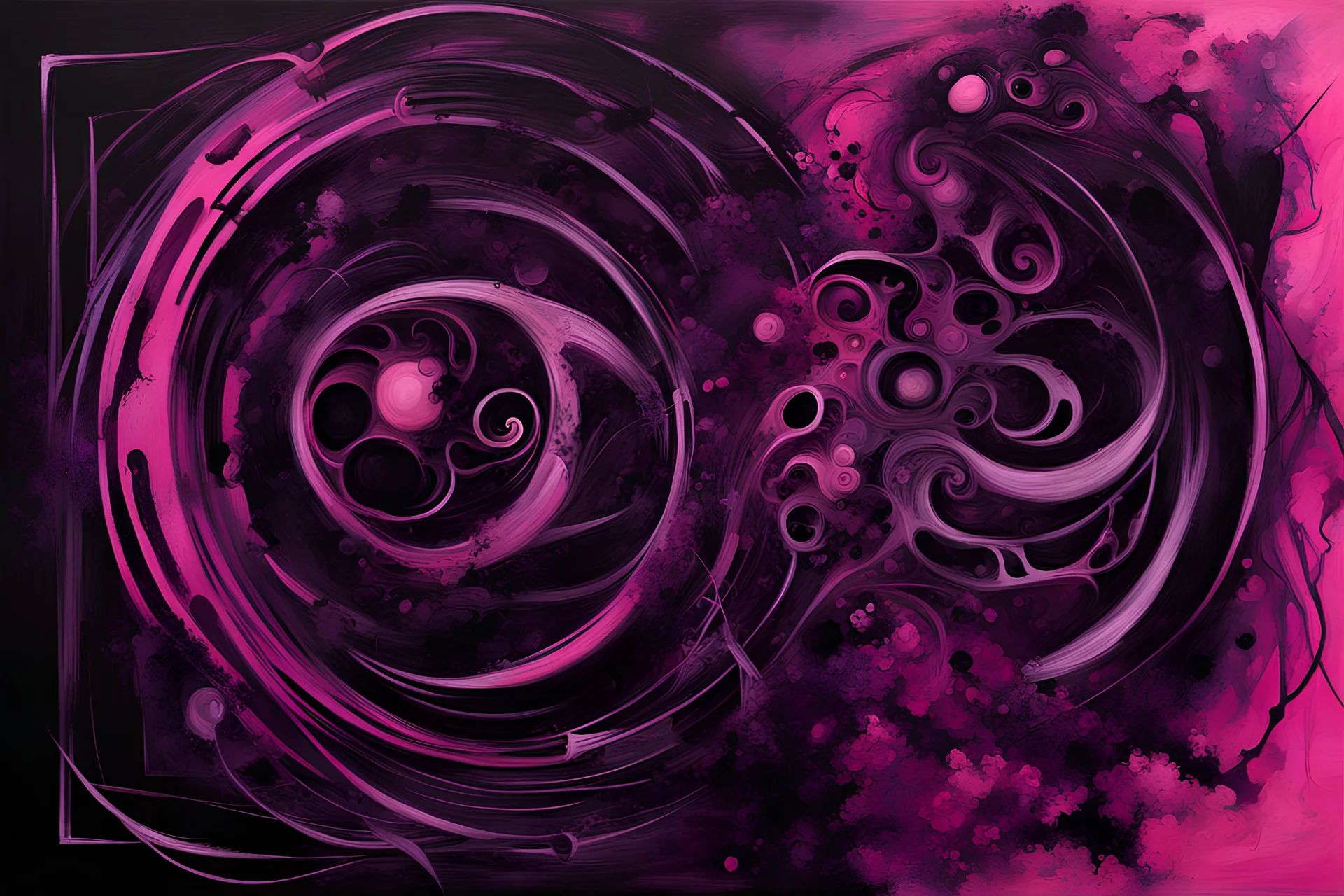 Pink, black, and purple abstract painting, gothic horror influence