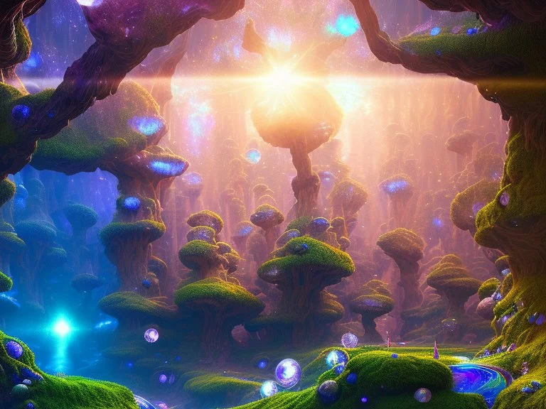 colorful crystal cosmic and galactic ambiance underground hill sky rocks sunny trees pools surreal, full of details, smooth, bright sunshine，soft light atmosphere, light effect，vaporwave colorful, concept art, smooth, extremely sharp detail, finely tuned detail, ultra high definition, 8 k, unreal engine 5, ultra sharp focus