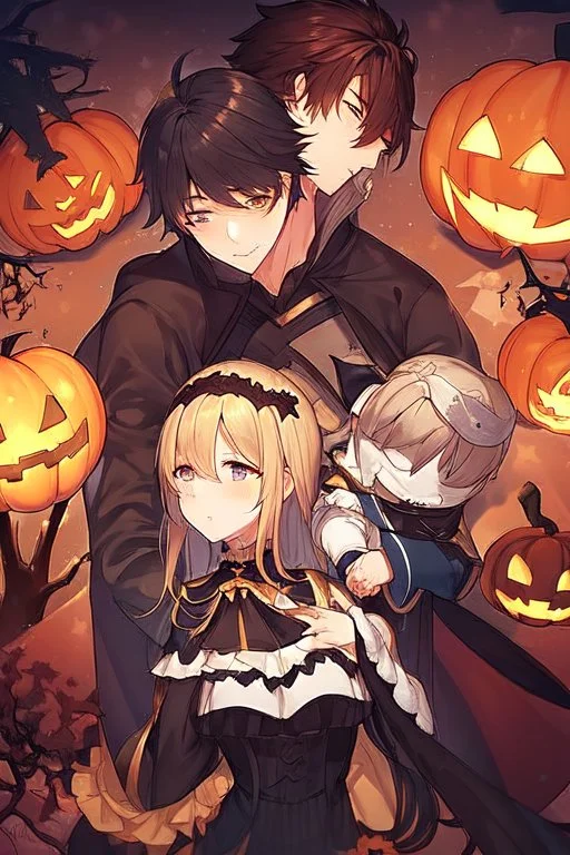 anime boy kissing a Halloween girl