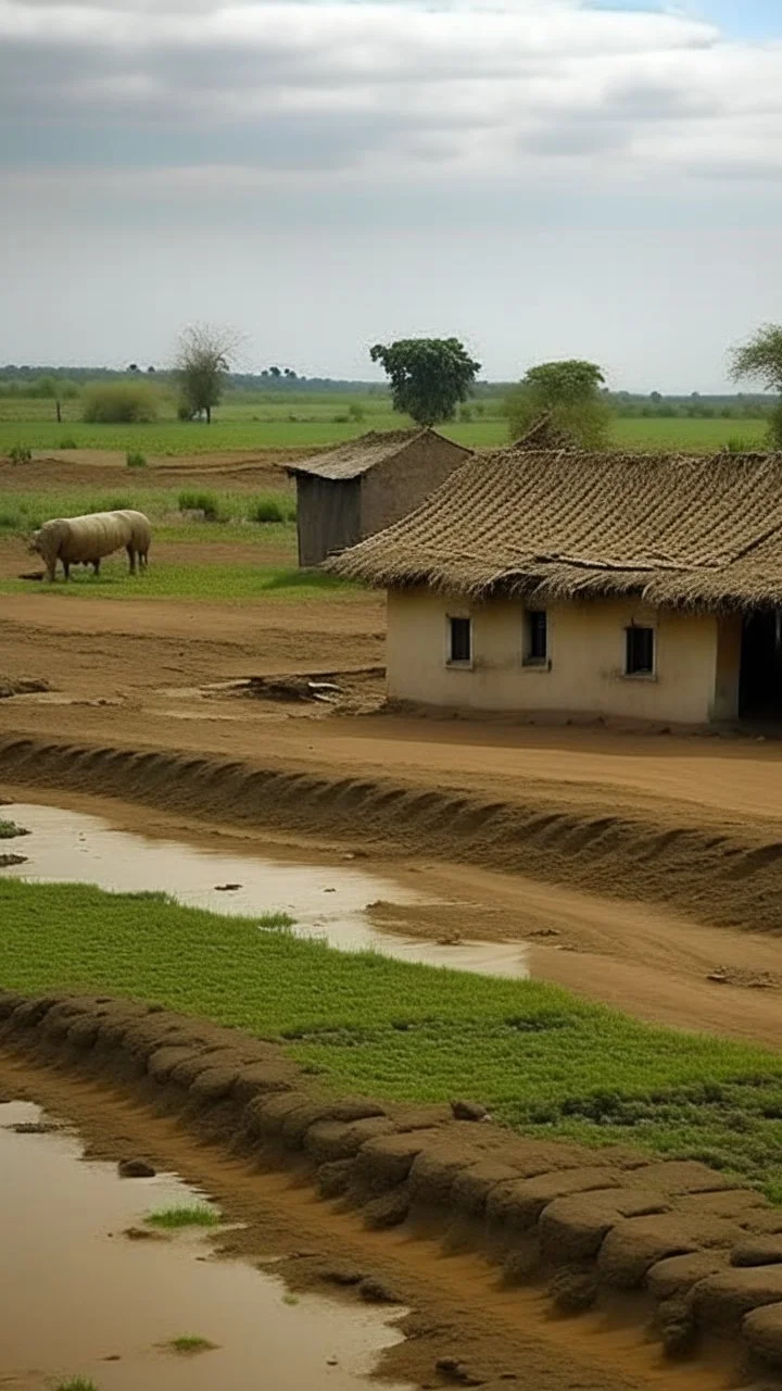 mud houses, farm land