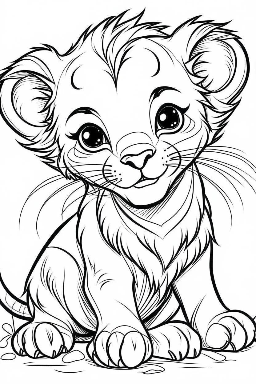 outline art for Lion Cub coloring pages with sitch, white background, Sketch style, full body, only use outline, toddlers style, clean line art, white background, no shadows and clear and well outlined.