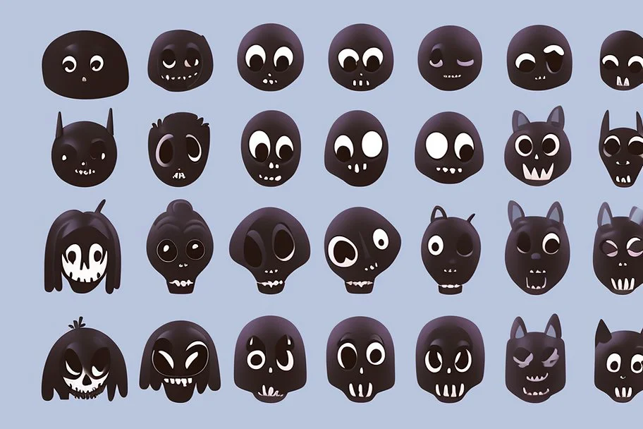 make a bunch of simple spooky and cute cartoon character I could draw make them all different