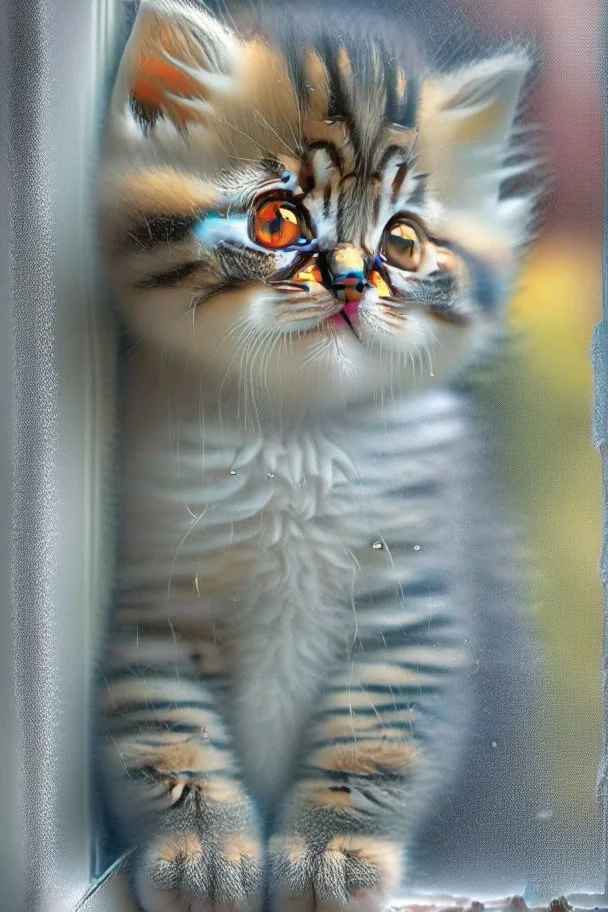 Cute kitten face pressed up against the window