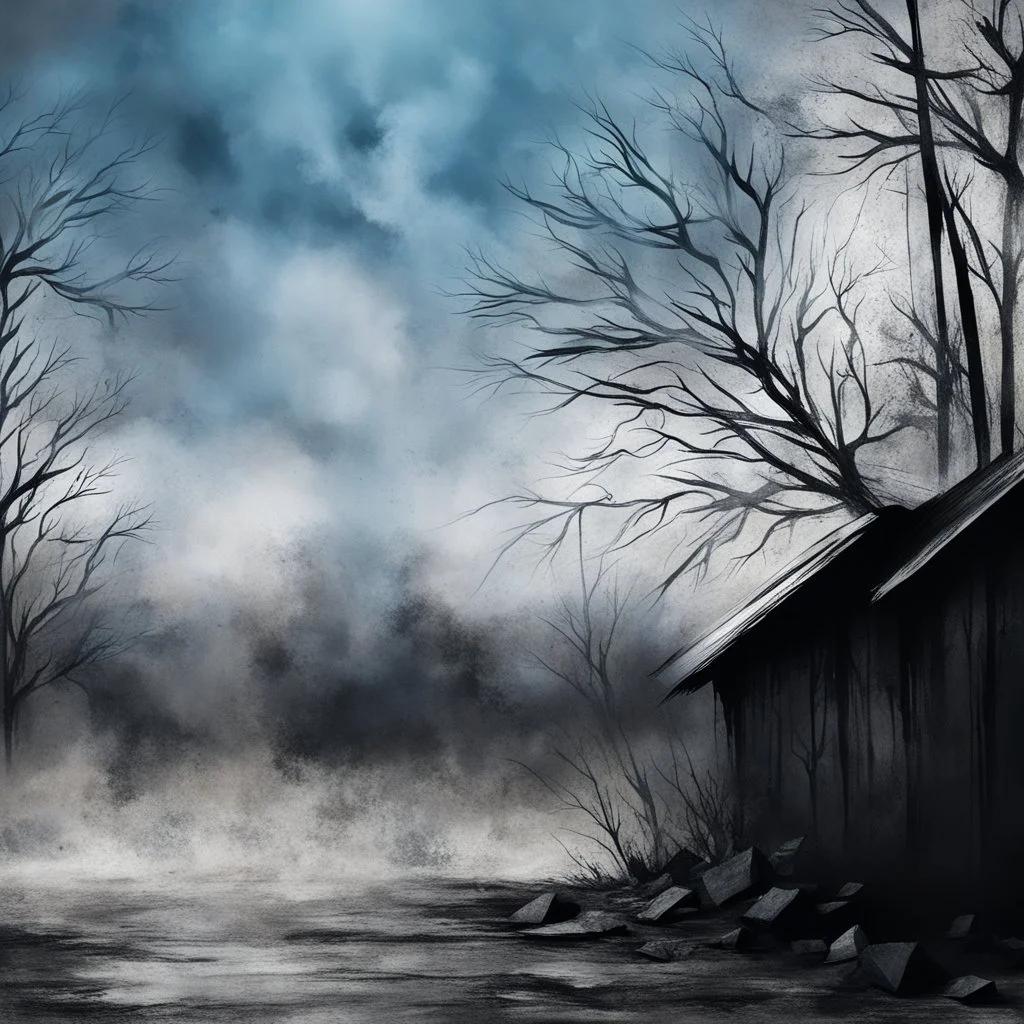 Hyper Realistic Aerial Grungy Dark-Grey Brush strokes on a dark rustic background with charcoals