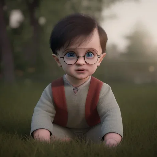 Cute baby character harry potter,movie, photo realistic, unreal engine, cinematic lighting 8k --v 4