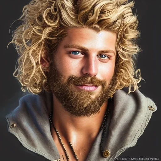 Portrait of Yung Gravy as a ruggedly handsome but joyful roguish pirate, charismatic, attractive male, masculine, perfect, precisely detailed face, meticulously detailed multi-hued curly hair; fantasy, intricate, elegant, highly detailed, digital painting, artstation, concept art, matte, sharp focus, illustration, art by artgerm and greg rutkowski and alphonse mucha