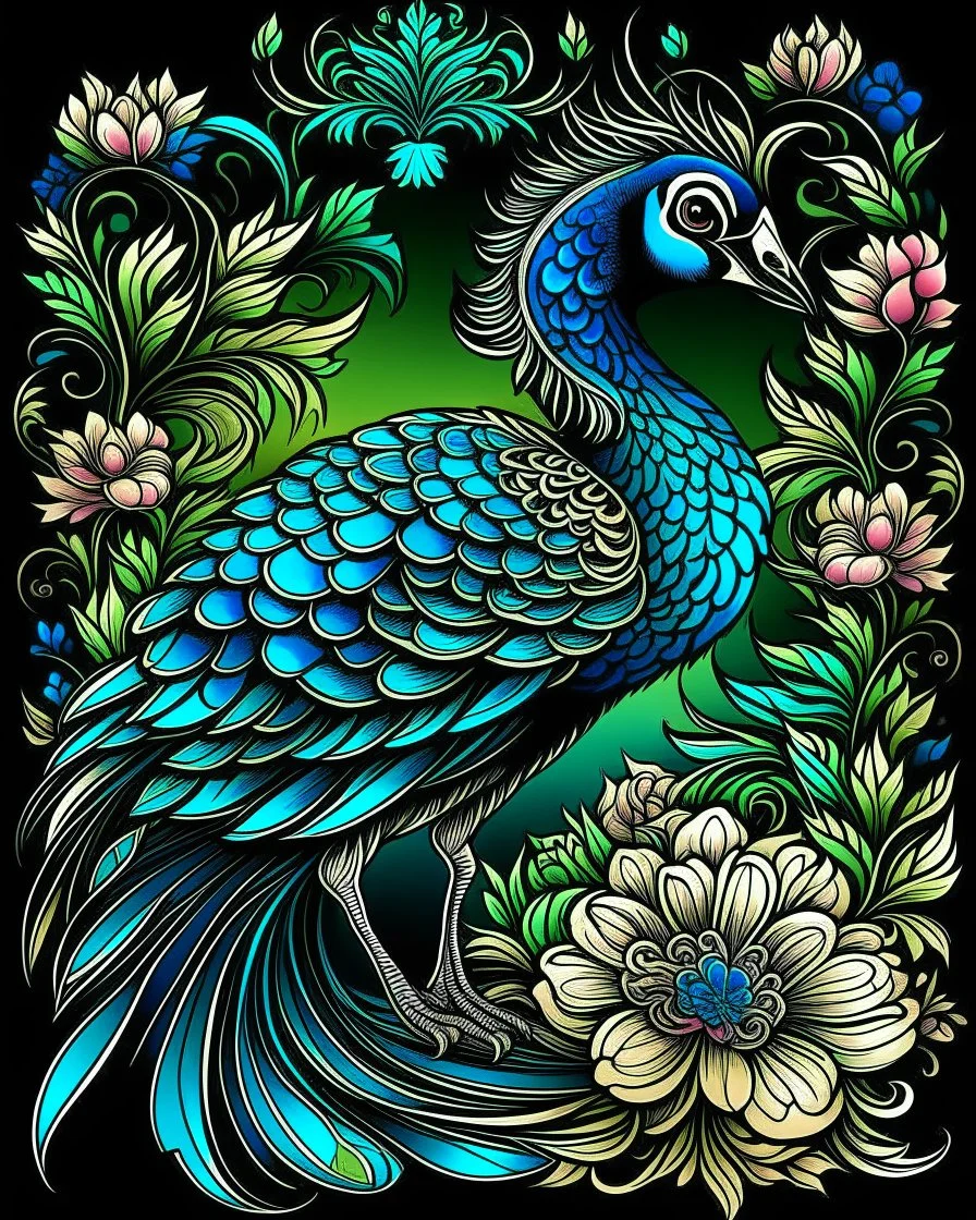 peacock, black backwound, adult book cover