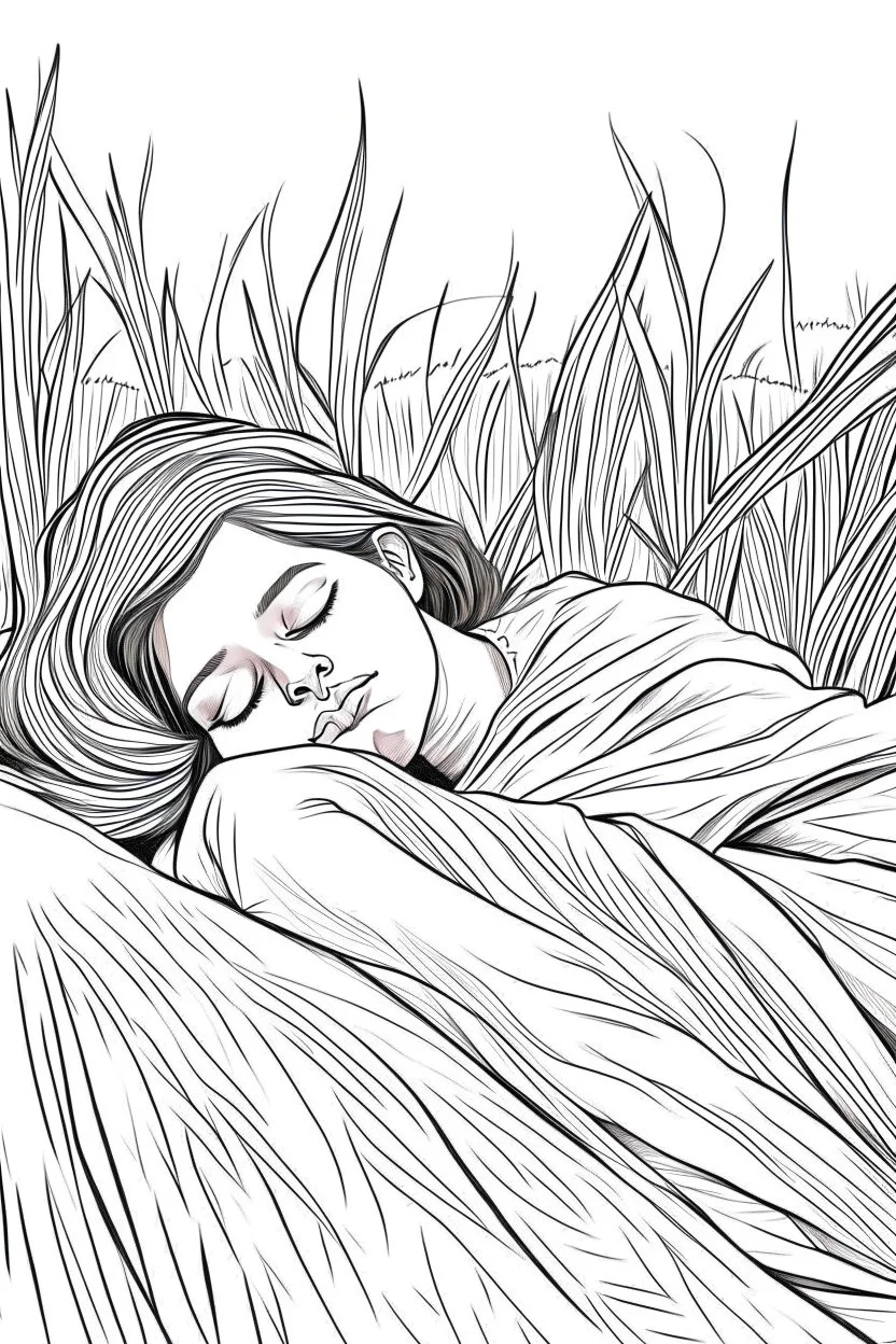 bible Realistic Beautiful Natural Ruth laying on the hay sleeping full body picture Black and white Coloring page