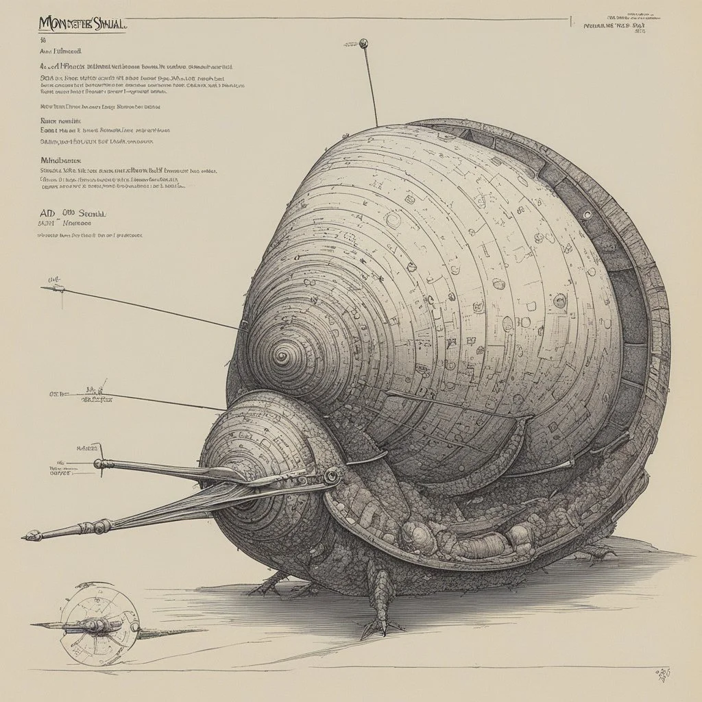 ConceptSheet: AD&D monster flail snail with statistics [by Moebius]