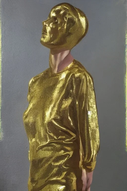 Full body portrait, painting, medium shot lady volumetric gold