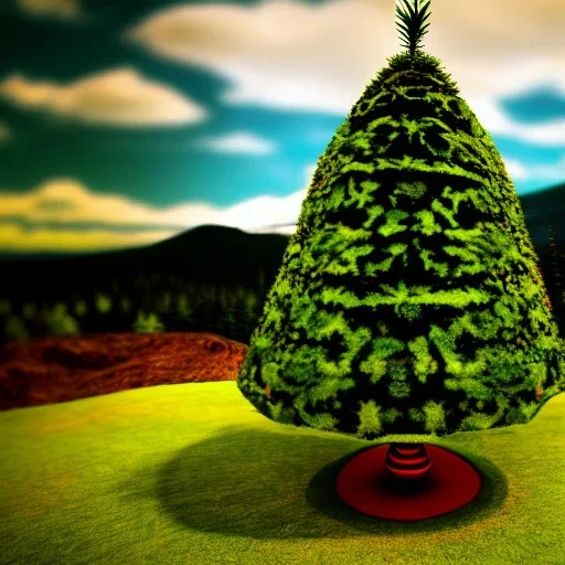 lonely christmas tree in alpine biome no snow drone shot