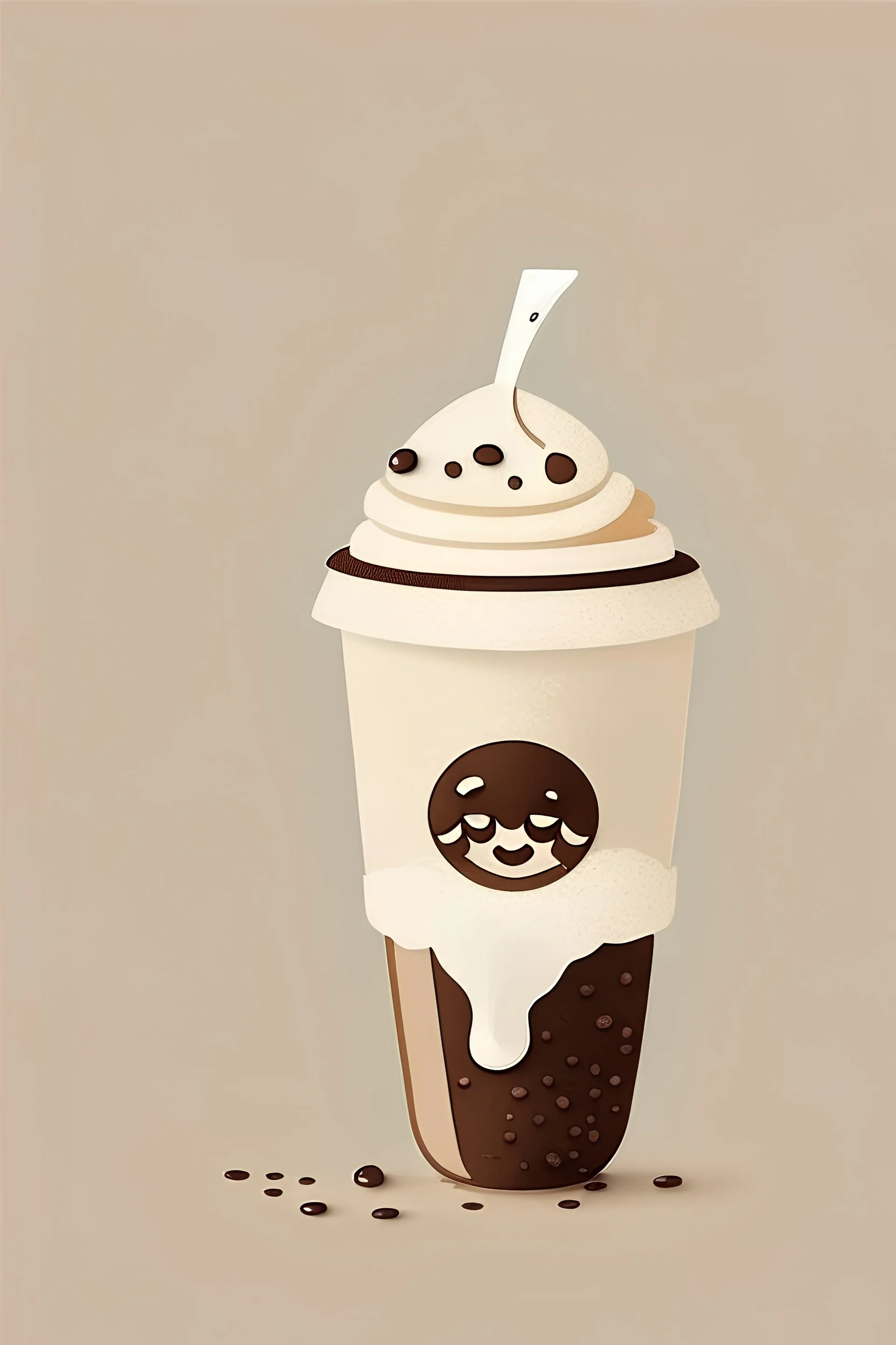 Design a minimalist image featuring a coffee cup, Frappuccino cup or a coffee bean. Make it cute and bubbly