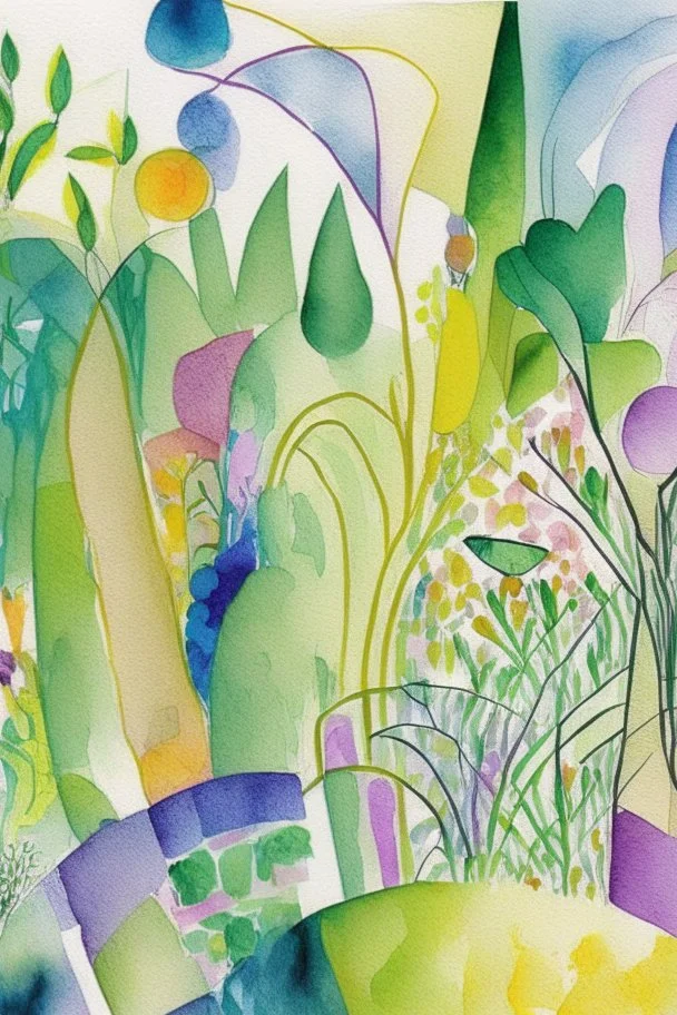 abstract watercolour english garden in the style of picasso centred