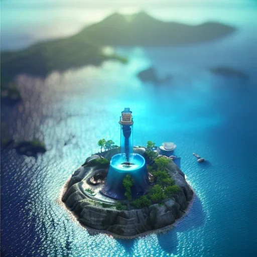 The Isometric Glass Tall Box Mini Model Little Real Island shape smooth Mixed Water Fall Under Ocean Sunshine Summer Background Blue Sea, The Last Of Us / Avatar, Octane Render / ZBrush, Cinematic, IMAX Film, Nikon D750, 16K, Autostereoscopy, Anthropomorphic, Golden Ratio, Geometry, Symmetric, Depth Of Field, Highly Detailed, Ultra Realistic, Beautiful Lighting, Halfrear Lighting, Soft Light, Candoluminescence, Cast Shadow, Reflective, Glow, Translucent, Normal Map, Carbonated --testp