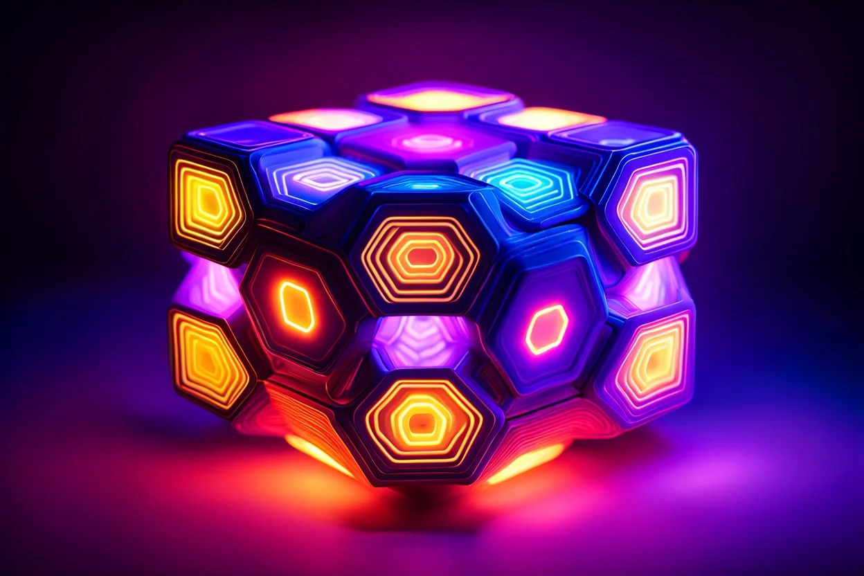 fantastic hexagonal neurocube with ambient lighting, futurism