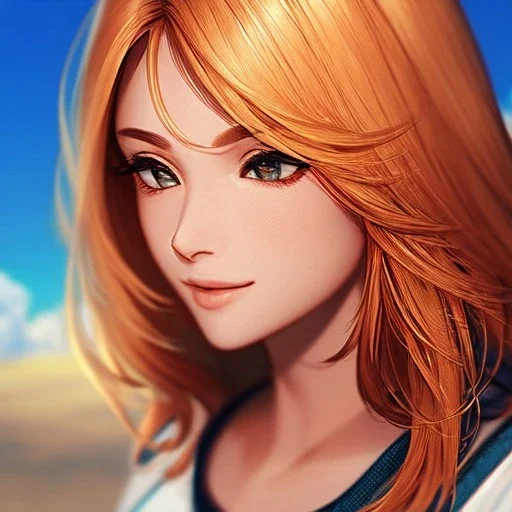 redhead woman, casual clotting, realistic, HD4k, watery cloud background, close up shot,