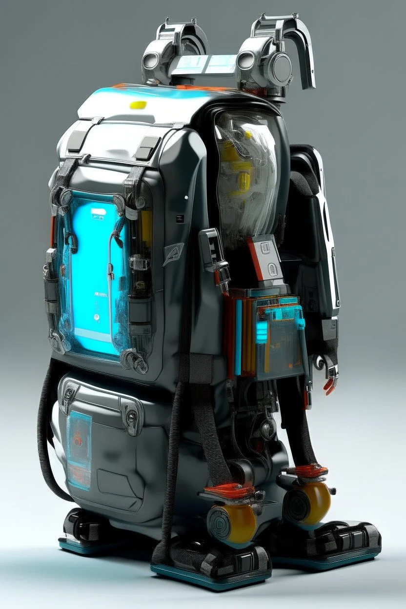 Robot, back pack, transparent, sci fi, punk, color, hockey