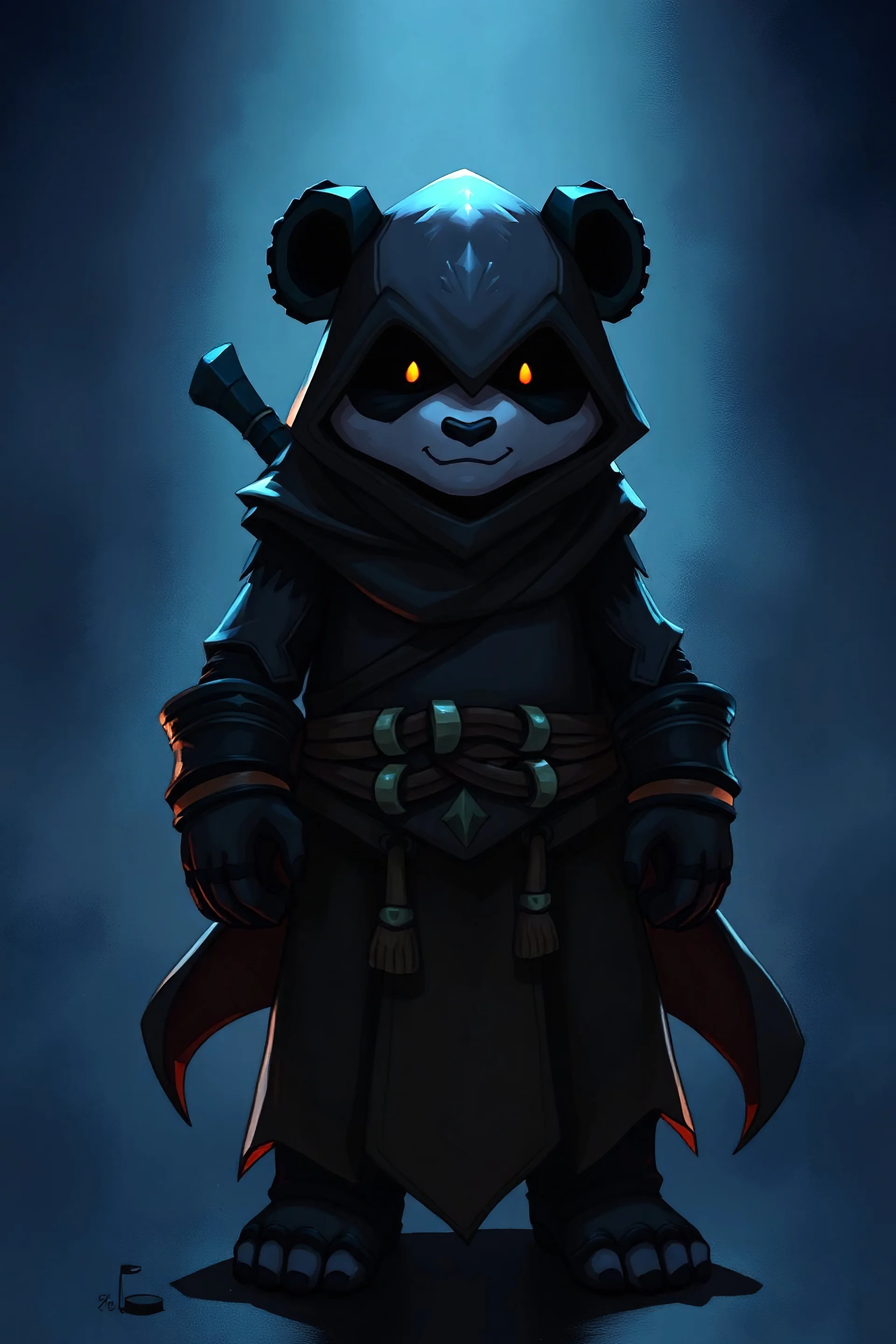 Panda Shadow Monk World of Warcraft, Dark Lighting, Standing, Illustrated