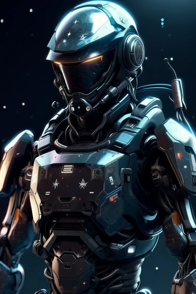 photorealistic soldier robot android cosmic star power magician