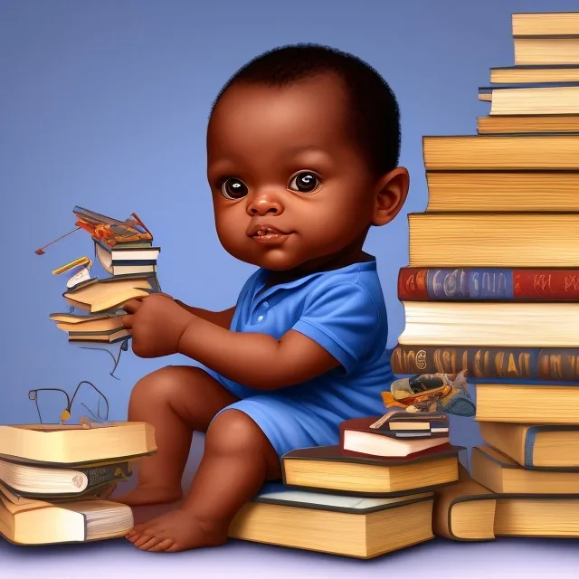 African American baby boy genius with books