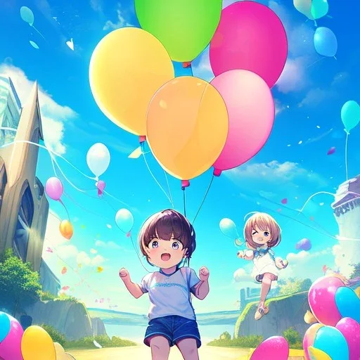 yound anime child letting go of a balloon