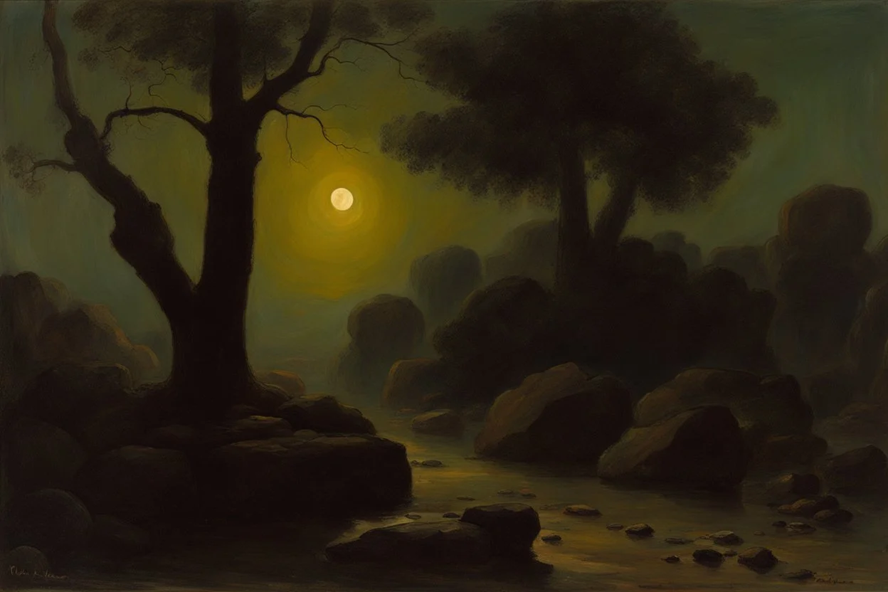 trees, night, rocks, ernest welvaert, and henry luyten impressionism paintings