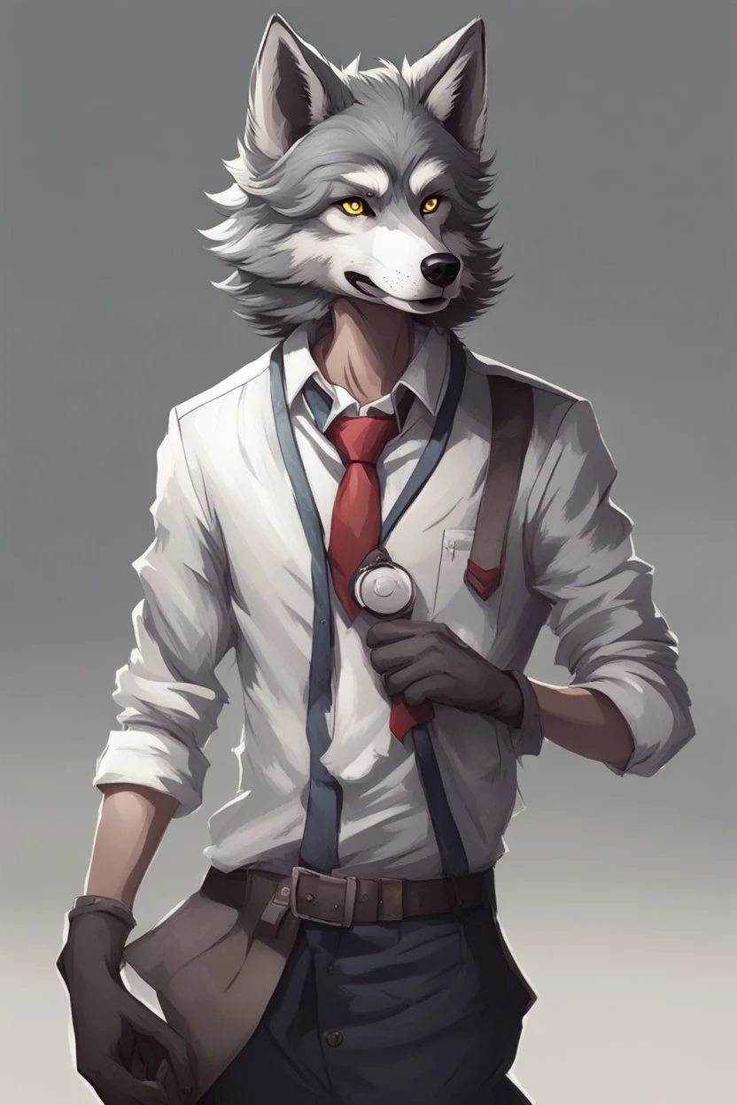 a humanized wolf that is a work assistant