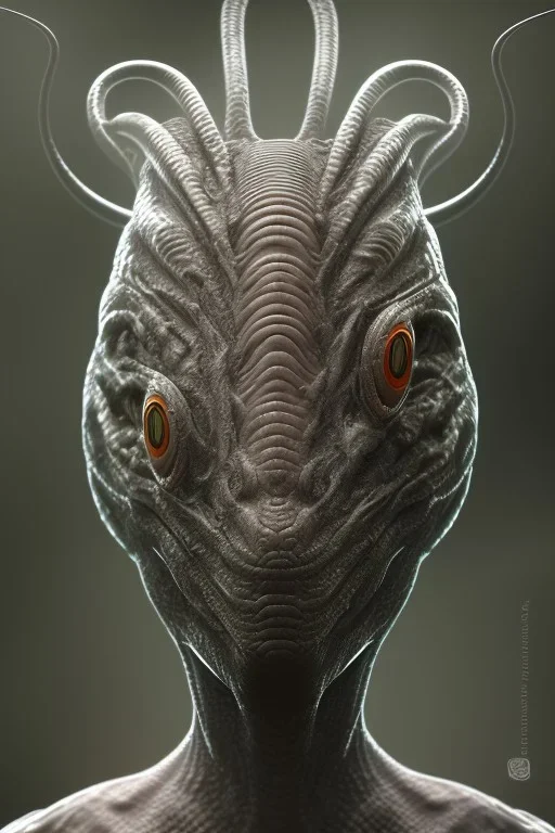 snake alien, head,8 eyes, evil, 8k, with hairs, finely detailed, photo realistic