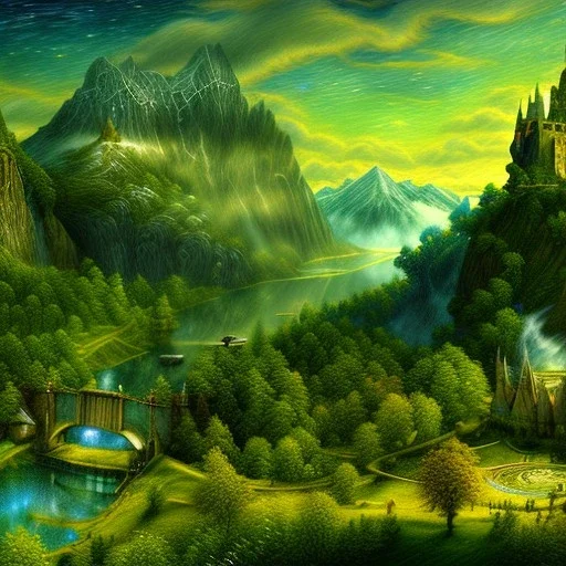 Epic Drawing of scenery of The LOTR estilo Van Gogh 4k