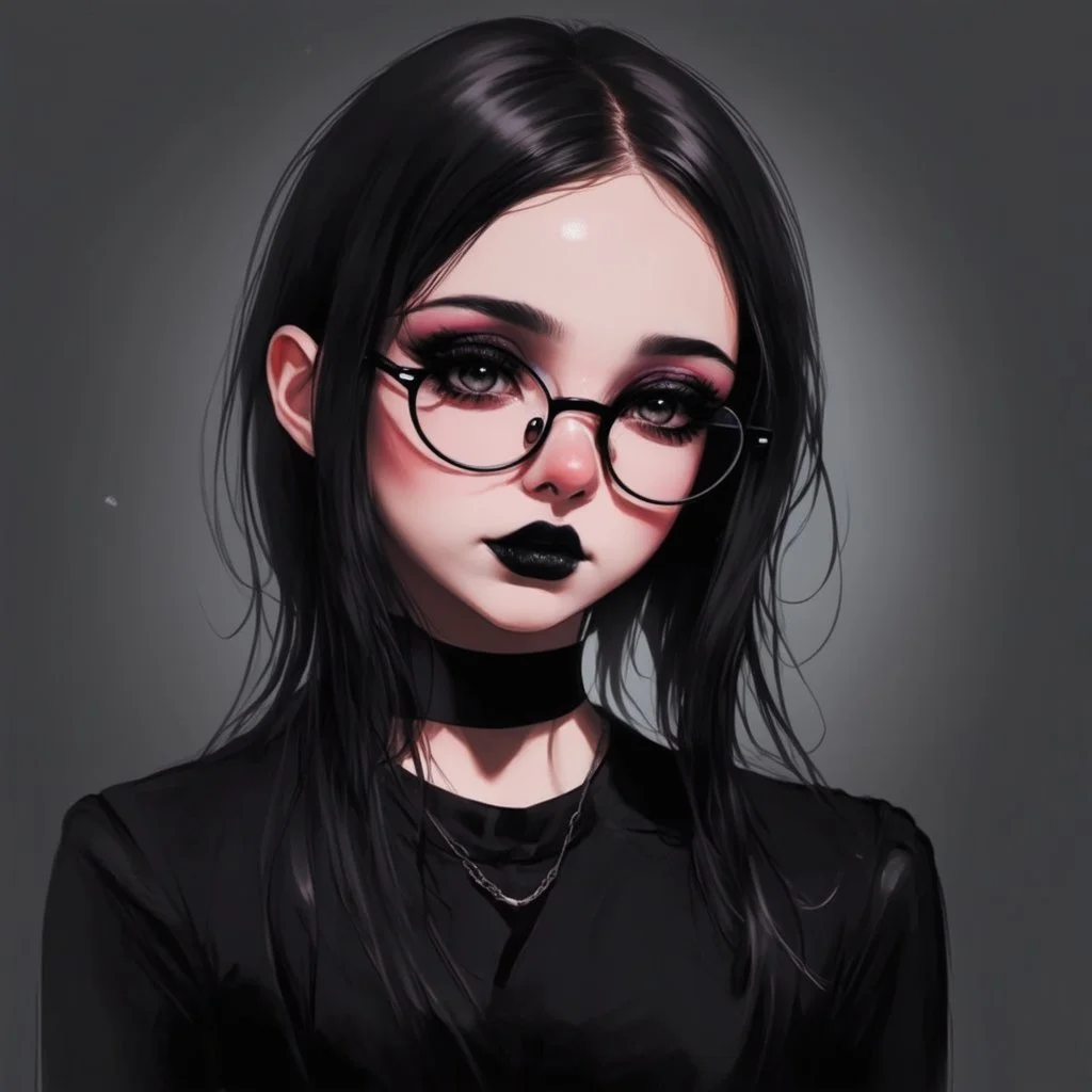 a pretty 18 year old girl, goth aesthetic, glasses, digital art, stylised, realism